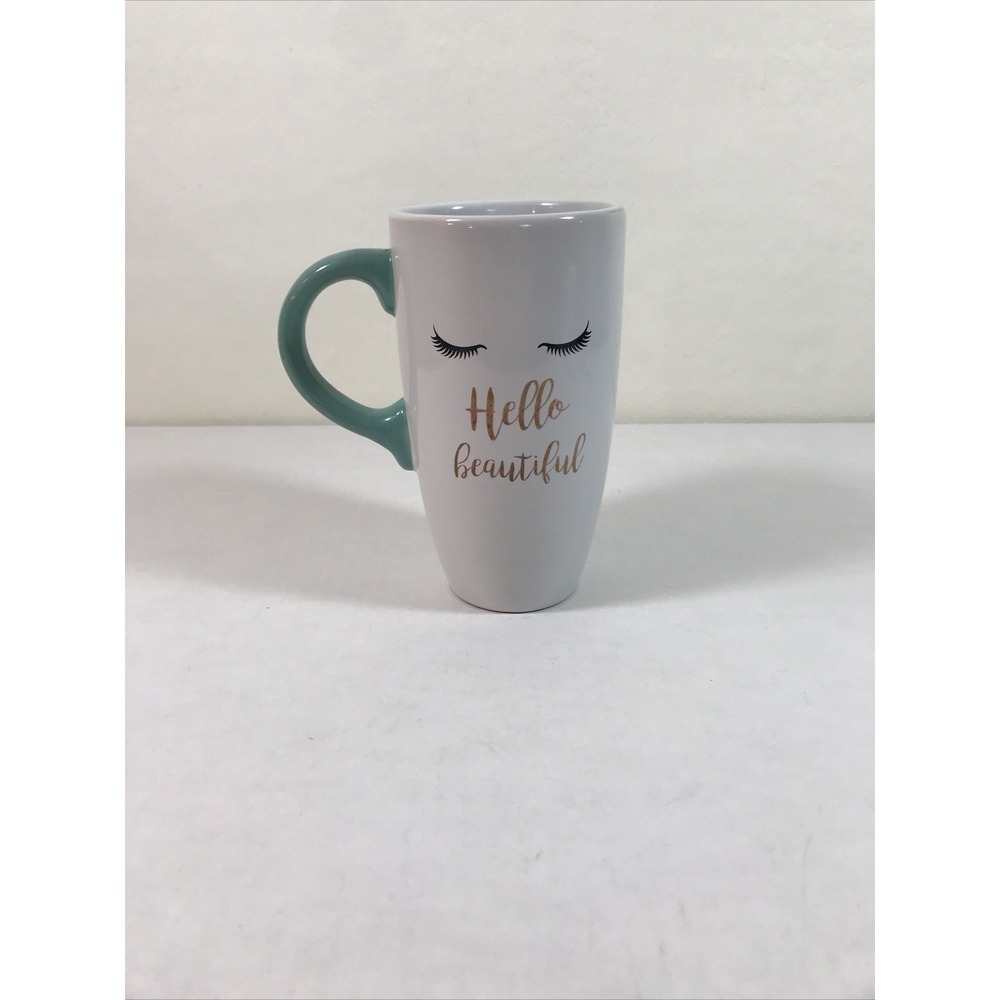 hello beautiful Large‎ Teal White Coffee Mug Cup